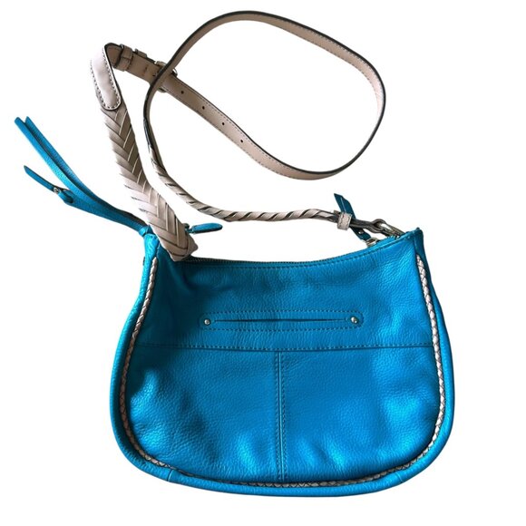 B. Makowsky Turquoise Blue Leather Purse With Leopard Print Lining - Picture 4 of 7